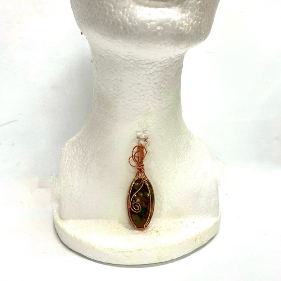 HANDMADE Fruit Jasper Hand Wrapped in Bare Copper Wire Pendant, Gift For Her - Picture 2 of 10